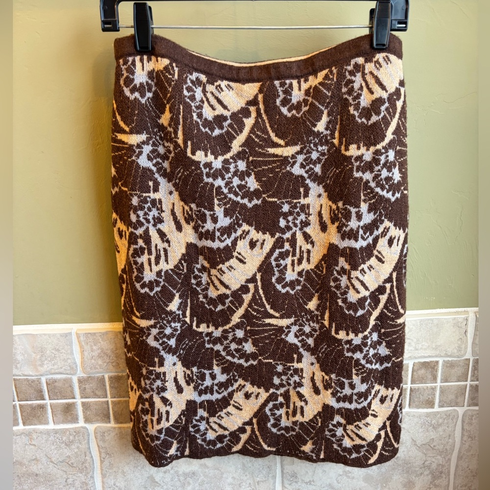Anthropologie sparrow Brown and Cream Patterned Knit Skirt